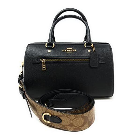 Coach women Rowan Satchel with Signature Canvas Detail in Black Khaki - Picture 1 of 4